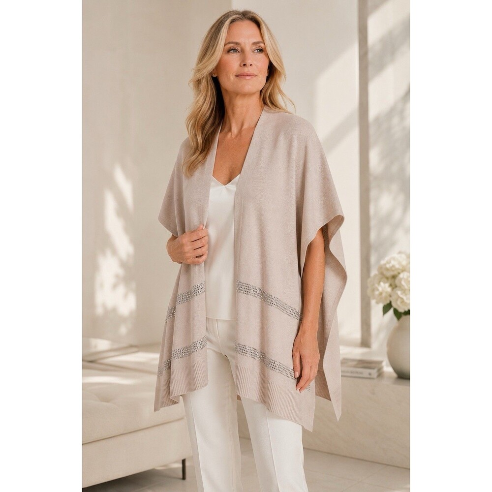 NEW St. John Blush Pink 100% Cashmere Crystal Embellished Open Front Cape Poncho